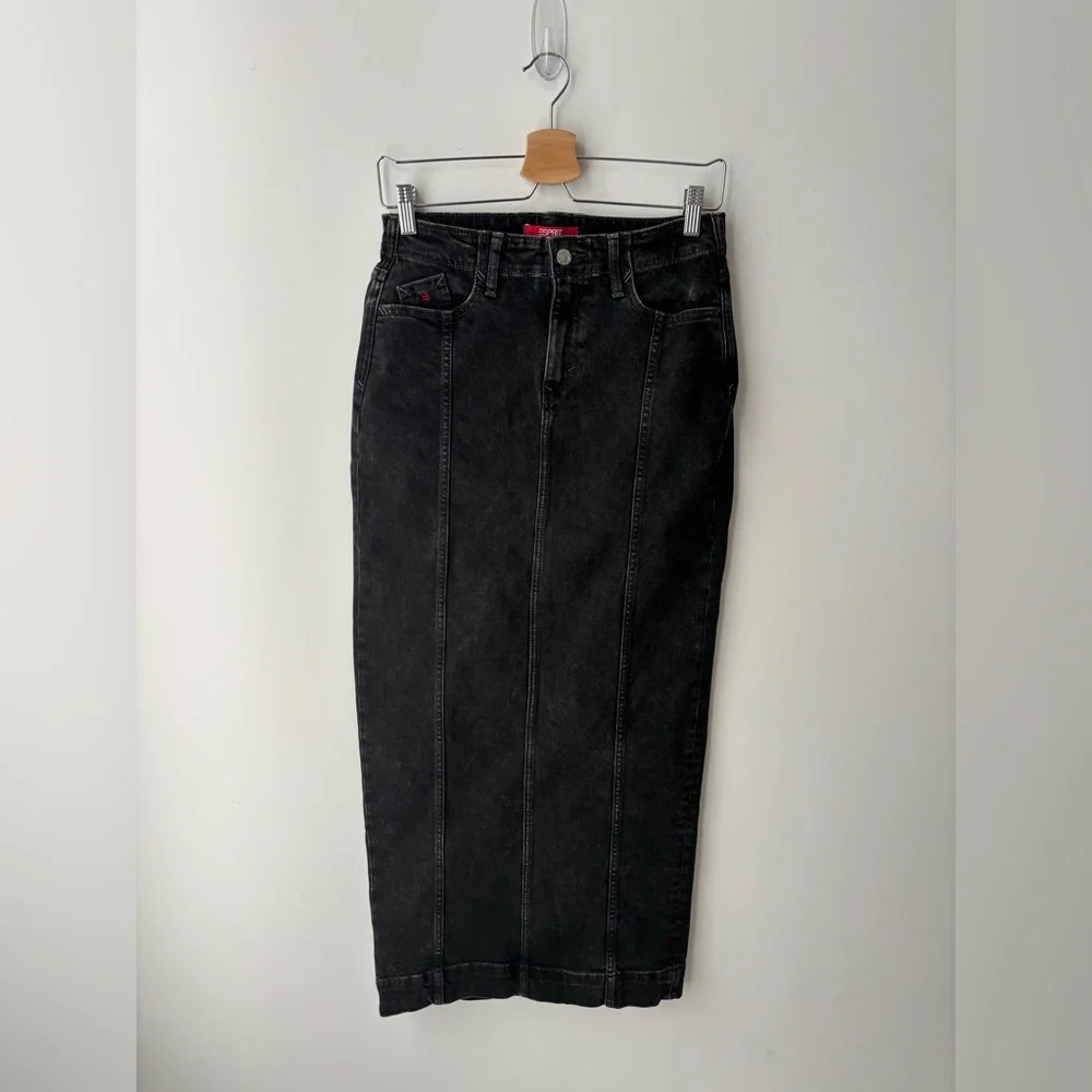 Esprit Black Denim Maxi Skirt High Waisted Stretch Pencil Skirt Size 26 - Picture 1 of 11